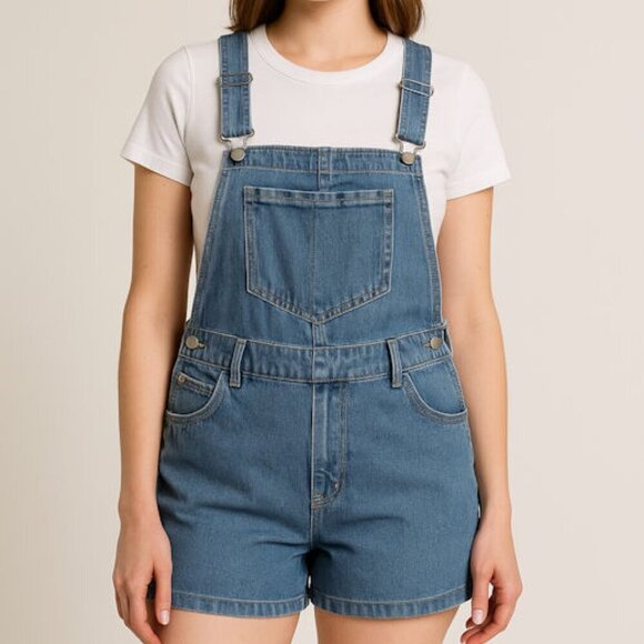 N/A Jackets & Blazers - Womens Blue Denim Short Overalls Size: 1X